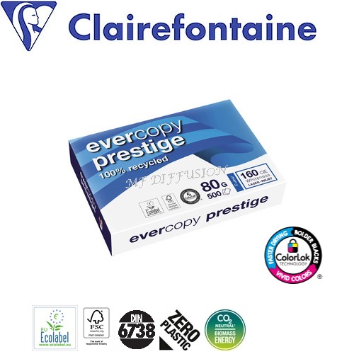 CLAIREFONTAINE 500 feuilles A4 80g 100% recyclé blanc Evercopy