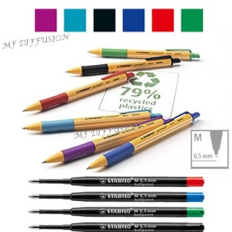 Stylo bille 4 couleurs recyclé rechargeable - MFDIFFUSION