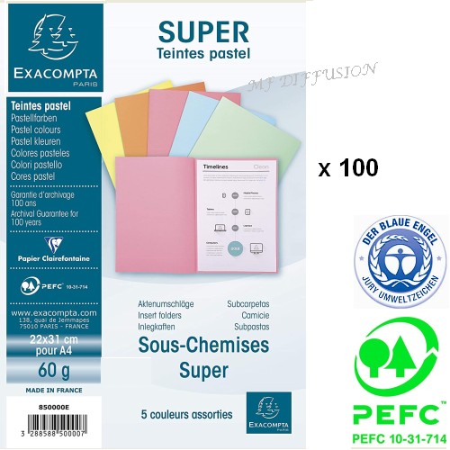 Paquet de 100 sous-chemises SUPER 60 g/m2 pastel - MFDIFFUSION